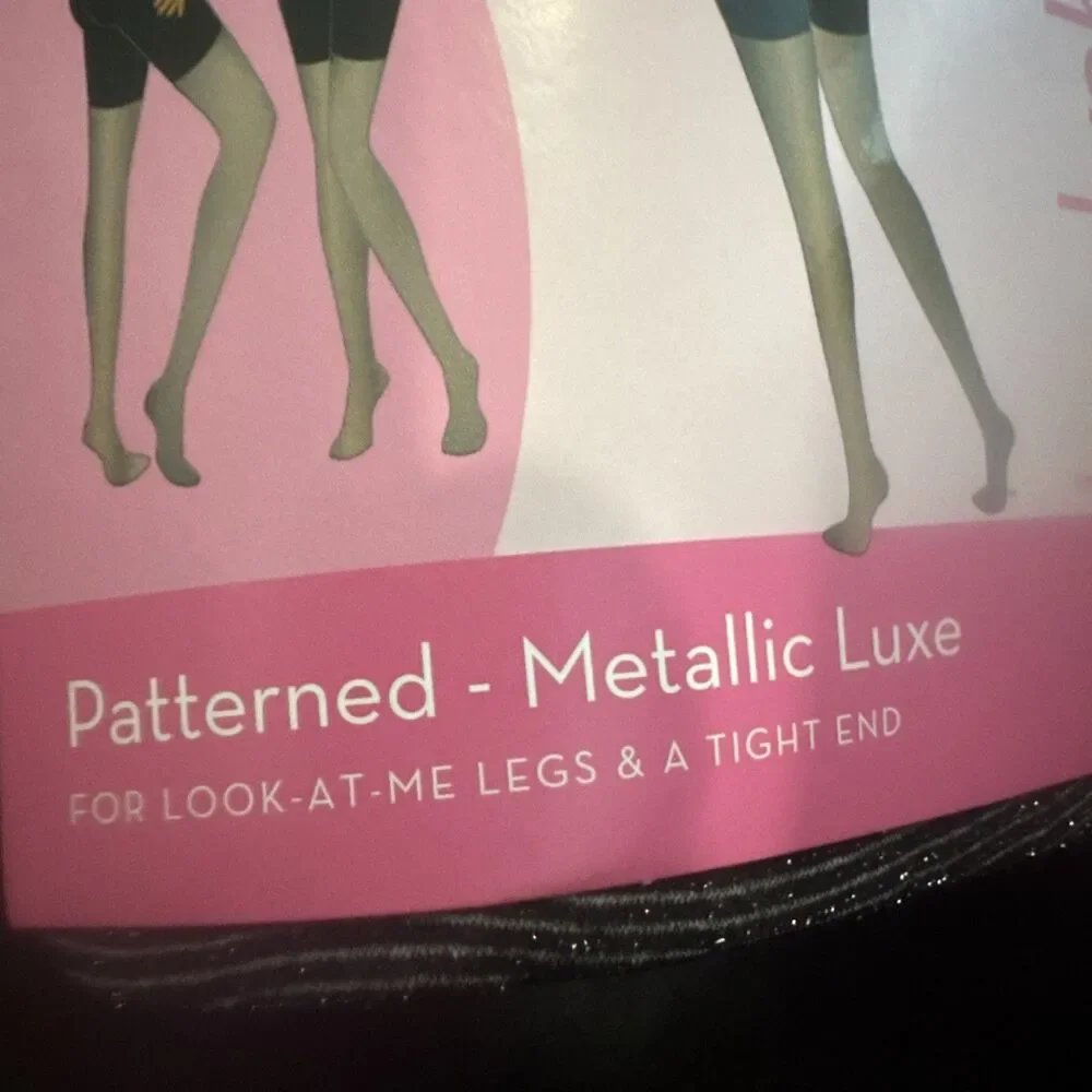 Spanx Black & Silver Metallic Luxe Body Shaping Tights Size E MSRP $32